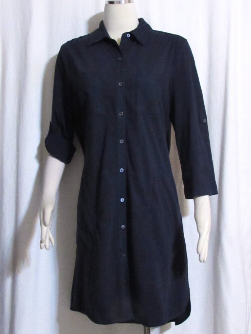 NEW Womens Ladies SUNDANCE Navy Blue Convertible Shirt Sleeve Dress S ORIG $89